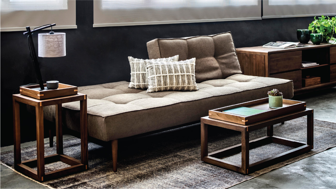 TREE sofa bed shown open as a bed with room context
